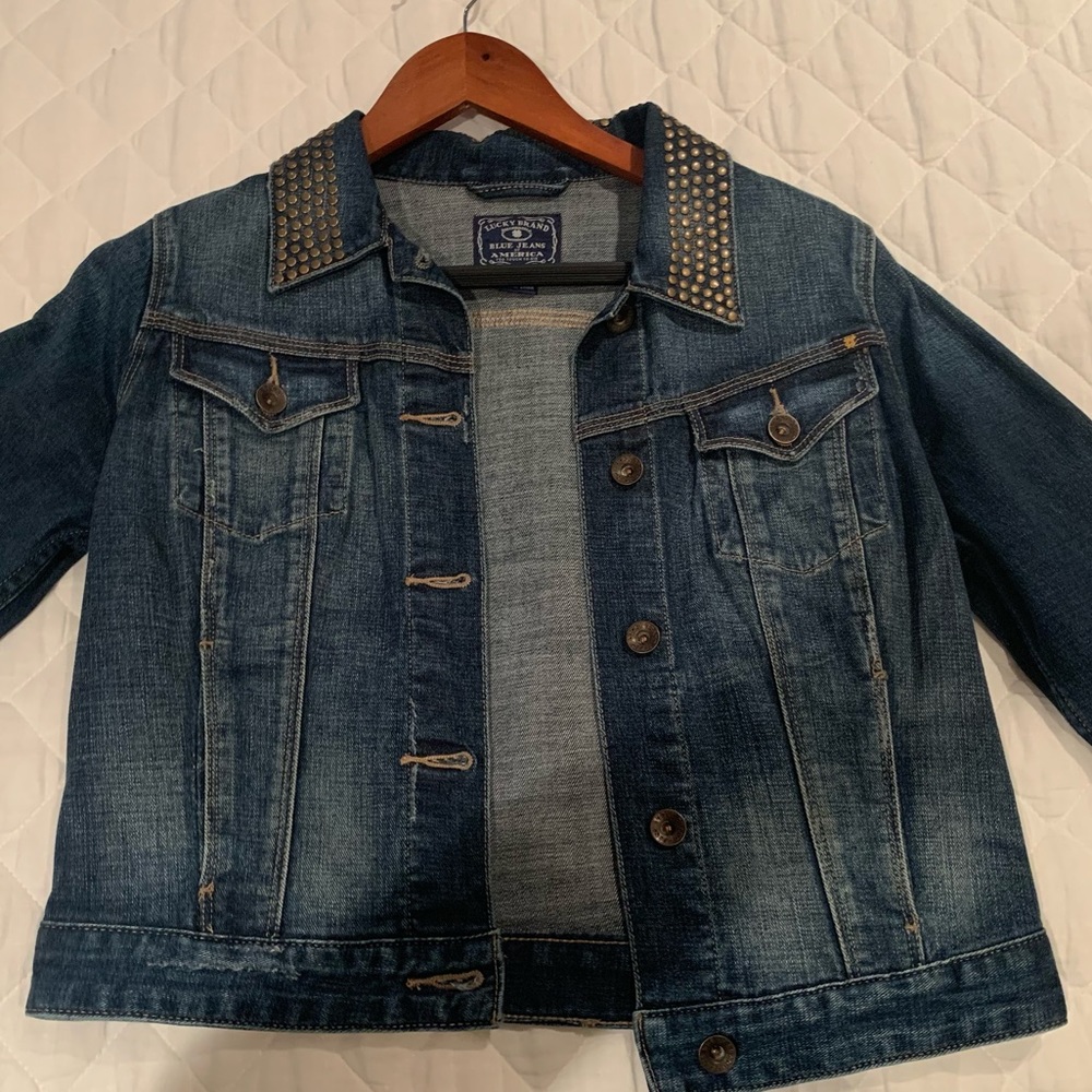 NEW Lucky Brand Gold Embellished Jean Jacket!